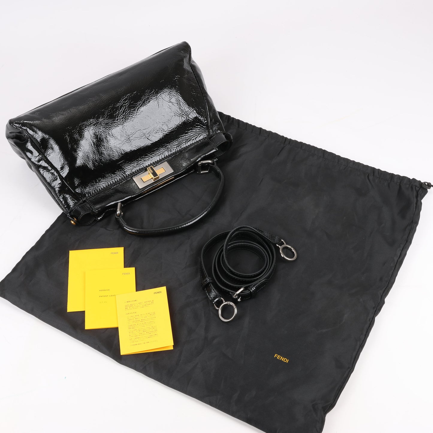 Fendi Peekaboo Patent Leather 2Way Handbag in Black 8BN211