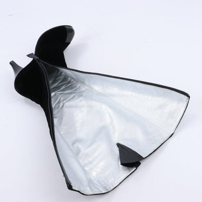 Chanel Coco Mark Velour Long Boots in Black, Size 37.5 EU