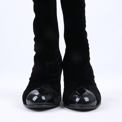 Chanel Coco Mark Velour Long Boots in Black, Size 37.5 EU