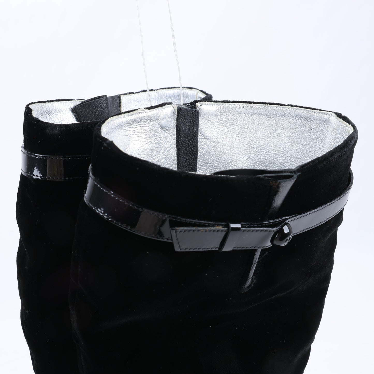 Chanel Coco Mark Velour Long Boots in Black, Size 37.5 EU