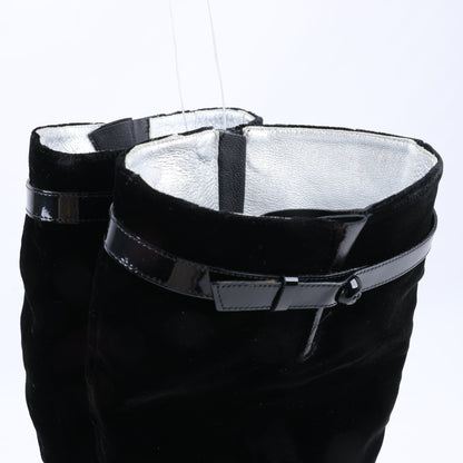 Chanel Coco Mark Velour Long Boots in Black, Size 37.5 EU