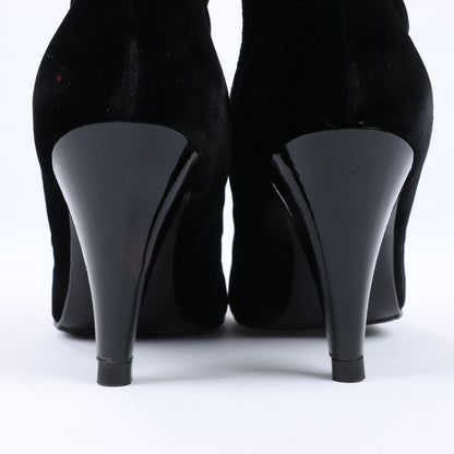 Chanel Coco Mark Velour Long Boots in Black, Size 37.5 EU