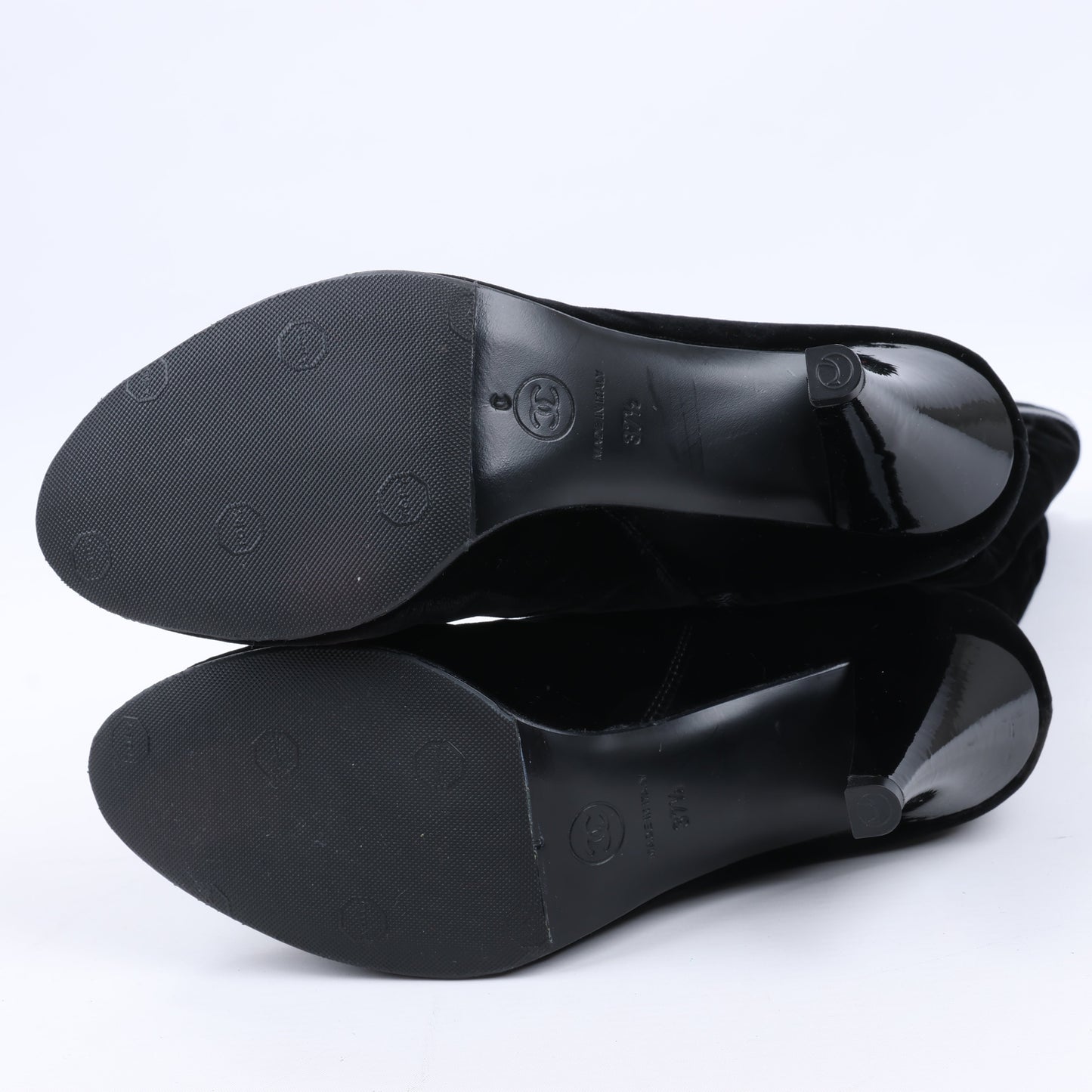 Chanel Coco Mark Velour Long Boots in Black, Size 37.5 EU