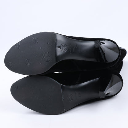 Chanel Coco Mark Velour Long Boots in Black, Size 37.5 EU