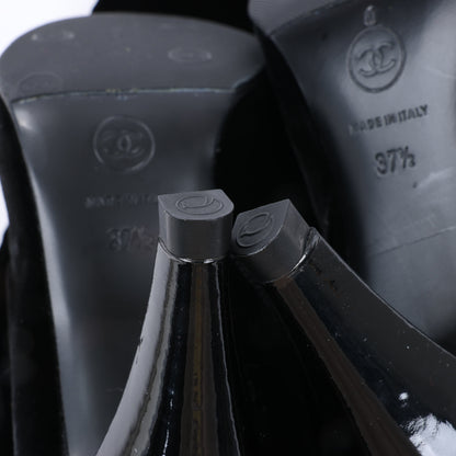 Chanel Coco Mark Velour Long Boots in Black, Size 37.5 EU