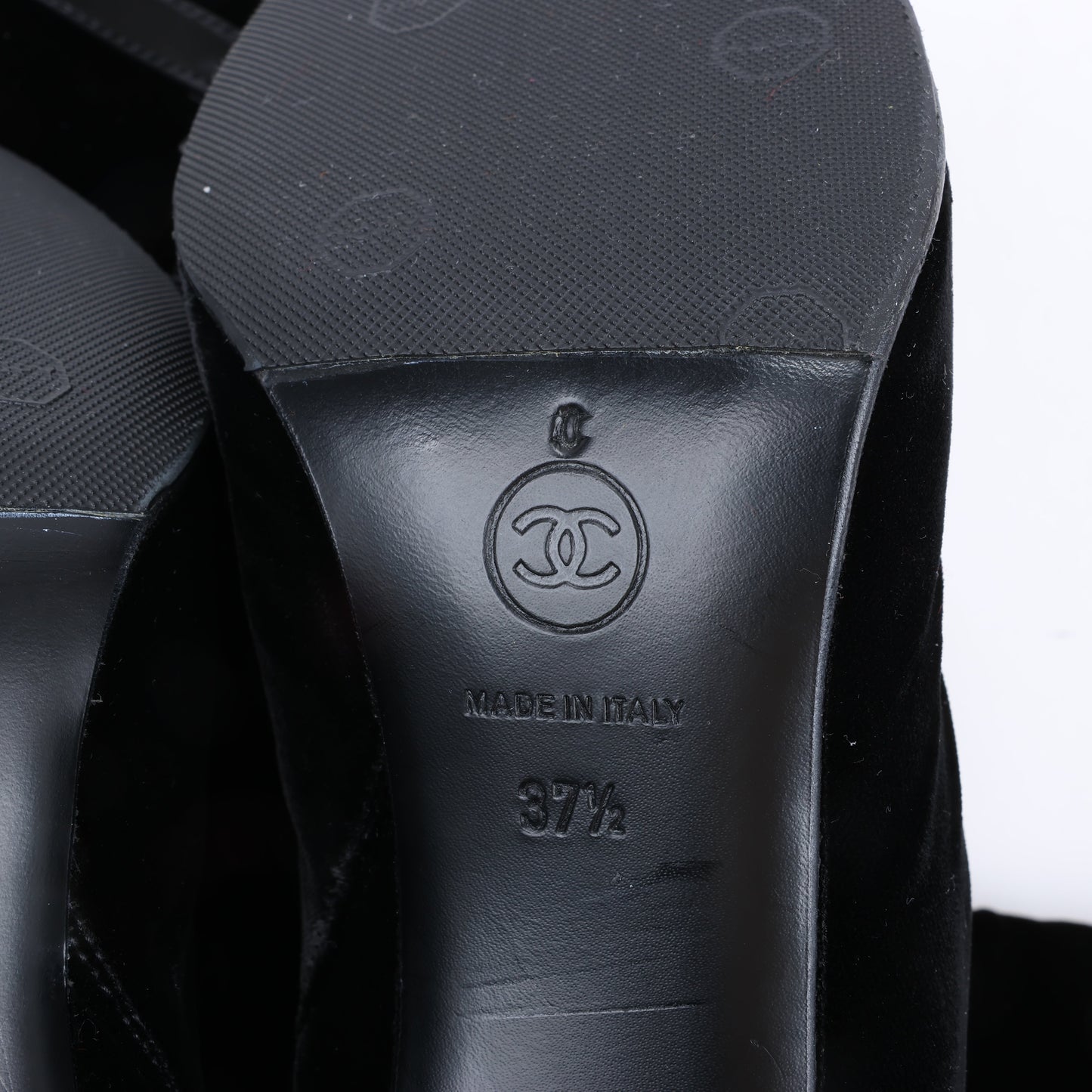 Bottes longues Chanel Coco Mark en velours noir, pointure 37,5