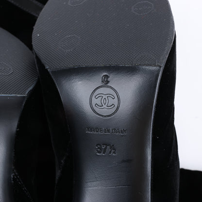 Chanel Coco Mark Velour Long Boots in Black, Size 37.5 EU