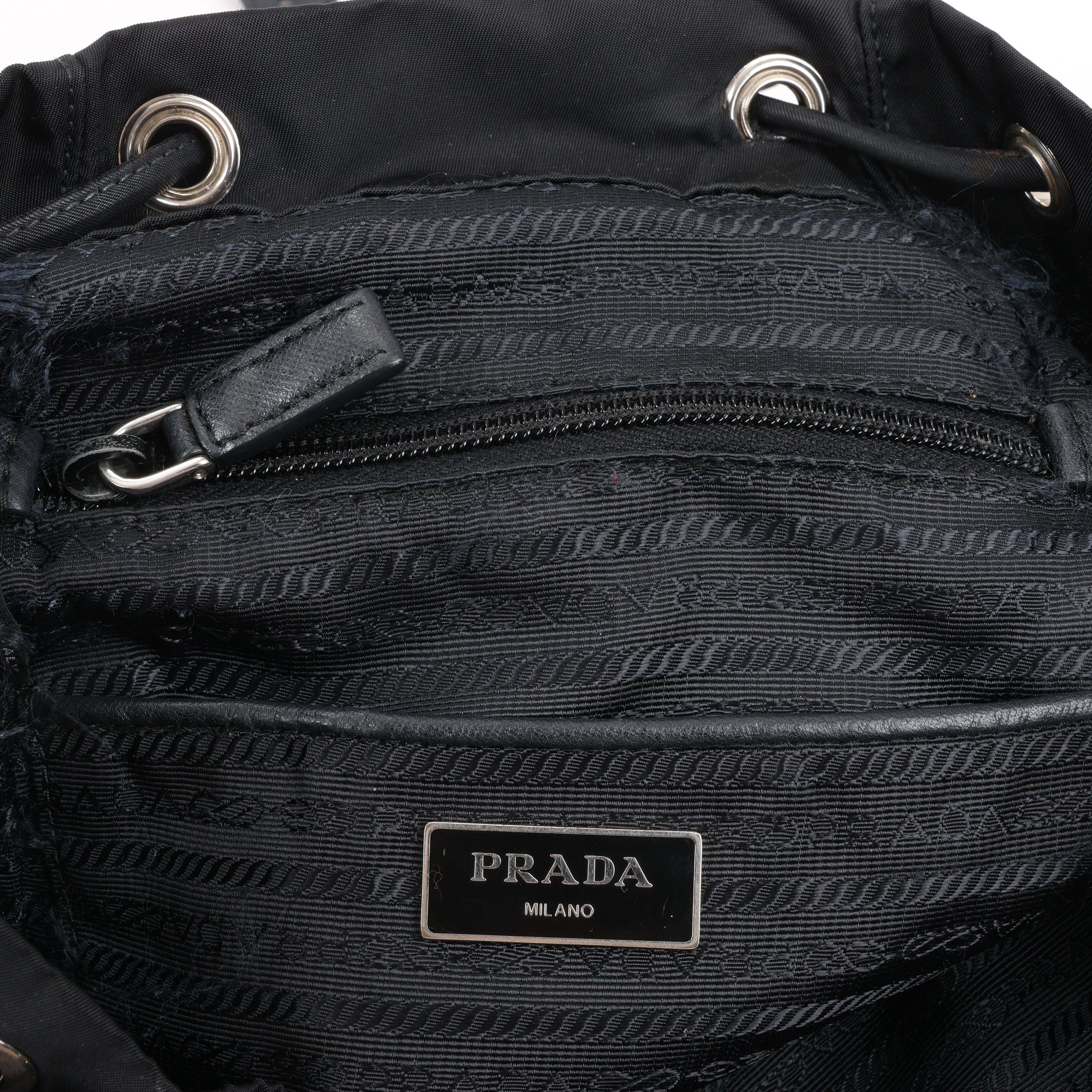Prada Tessuto Fabric x Leather Backpack in Black
