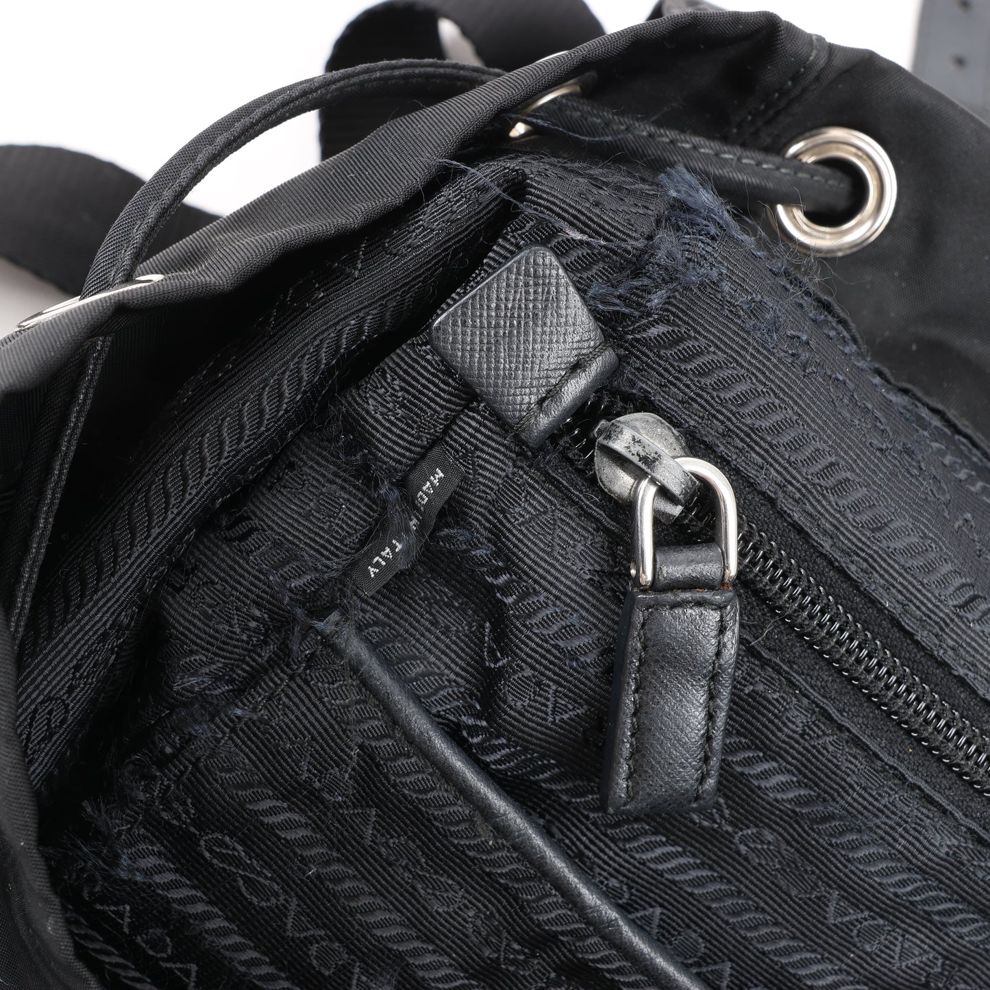 Prada Tessuto Fabric x Leather Backpack in Black