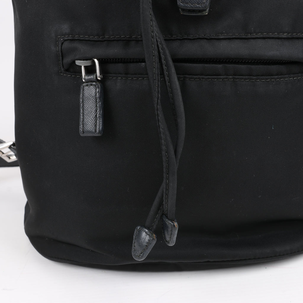 Prada Tessuto Fabric x Leather Backpack in Black