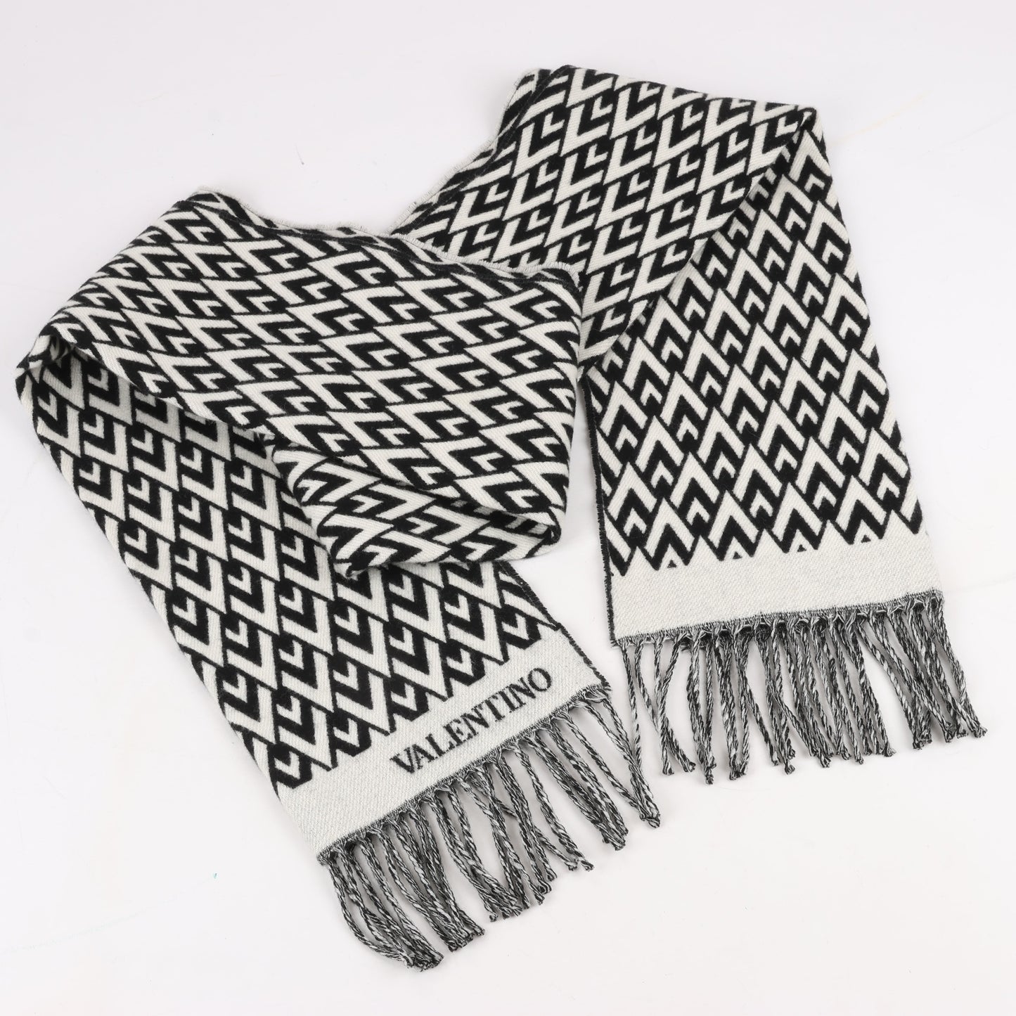 Valentino Garavani V logo Scarf Wool & Cashmere Black × White