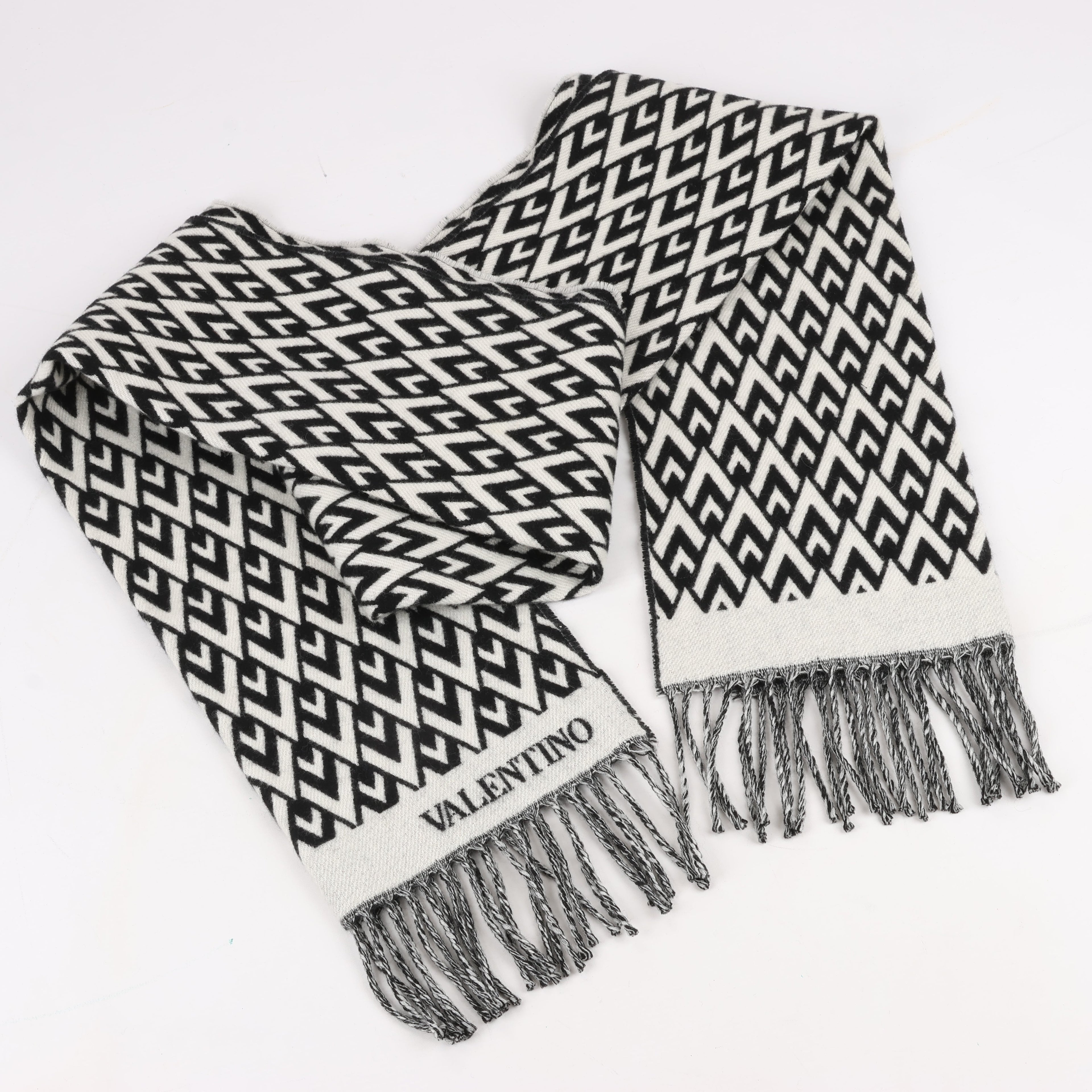 Valentino Garavani V logo Scarf Wool & Cashmere Black × White