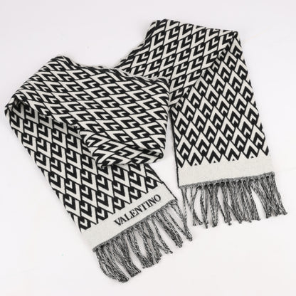 Valentino Garavani V logo Scarf Wool & Cashmere Black × White