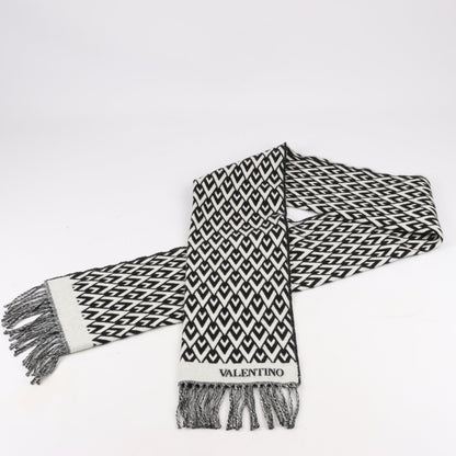 Valentino Garavani V logo Scarf Wool & Cashmere Black × White