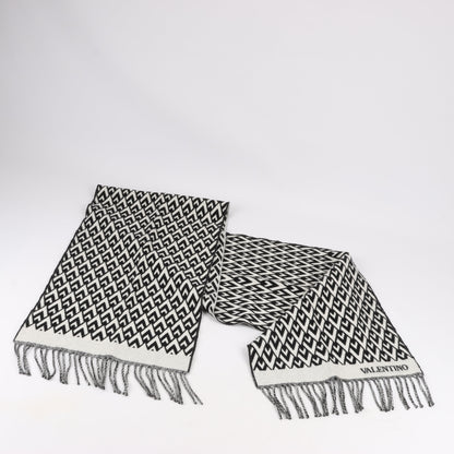 Valentino Garavani V logo Scarf Wool & Cashmere Black × White