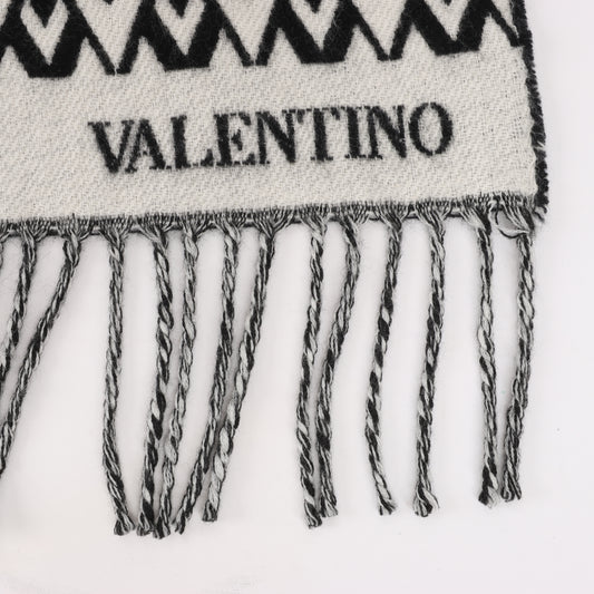 Écharpe Valentino Garavani avec logo V en laine et cachemire noir et blanc