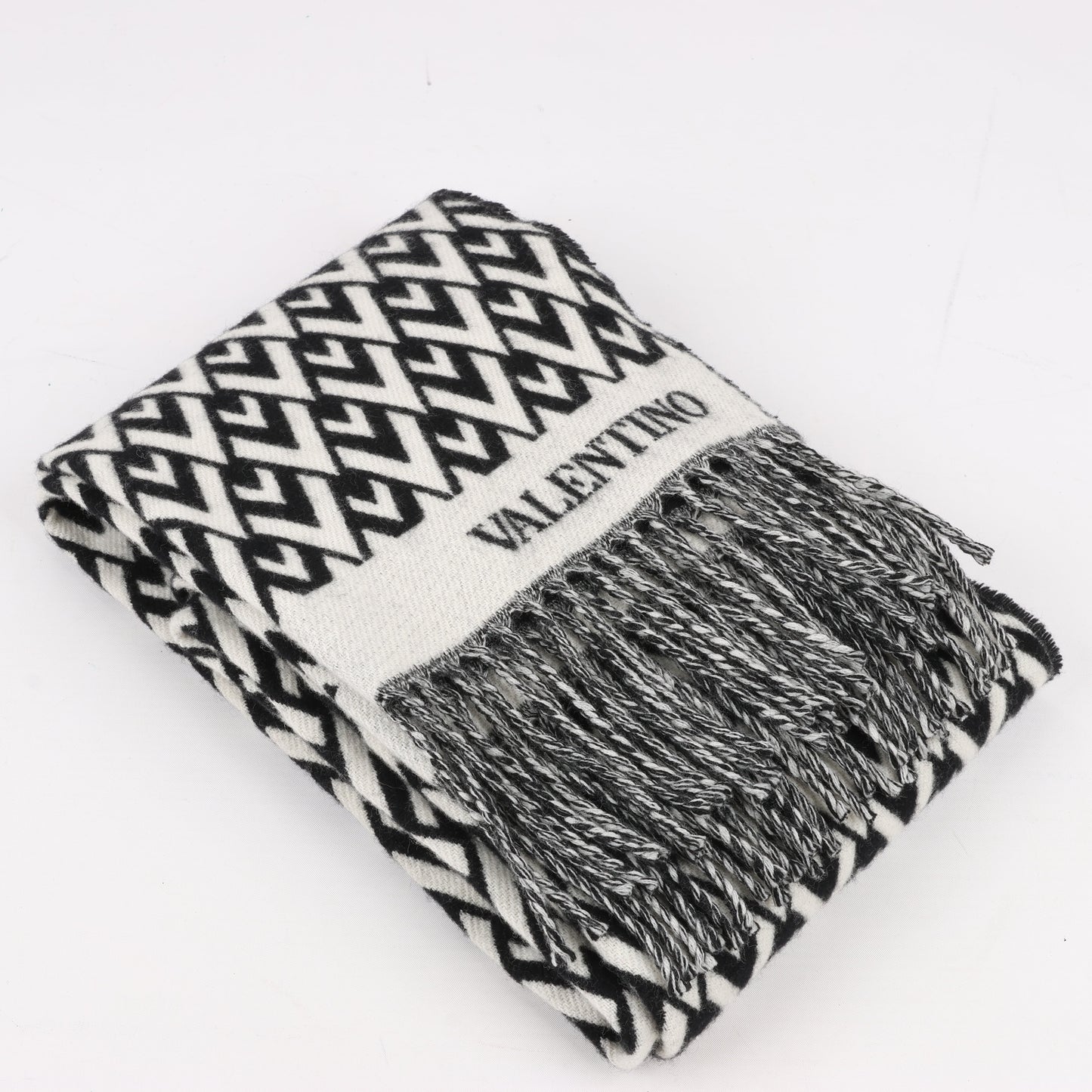 Valentino Garavani V logo Scarf Wool & Cashmere Black × White