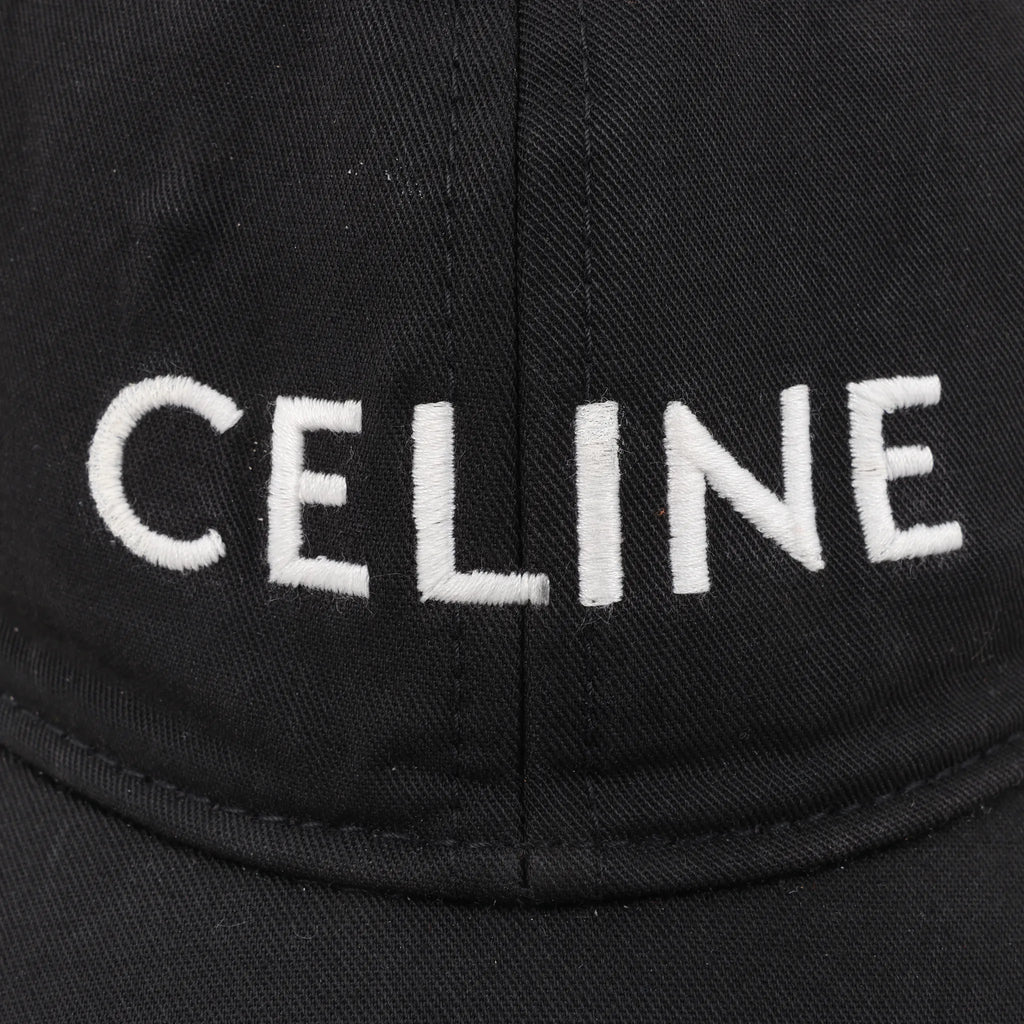 CELINE Embroidered Logo Adjustable Hat in Black