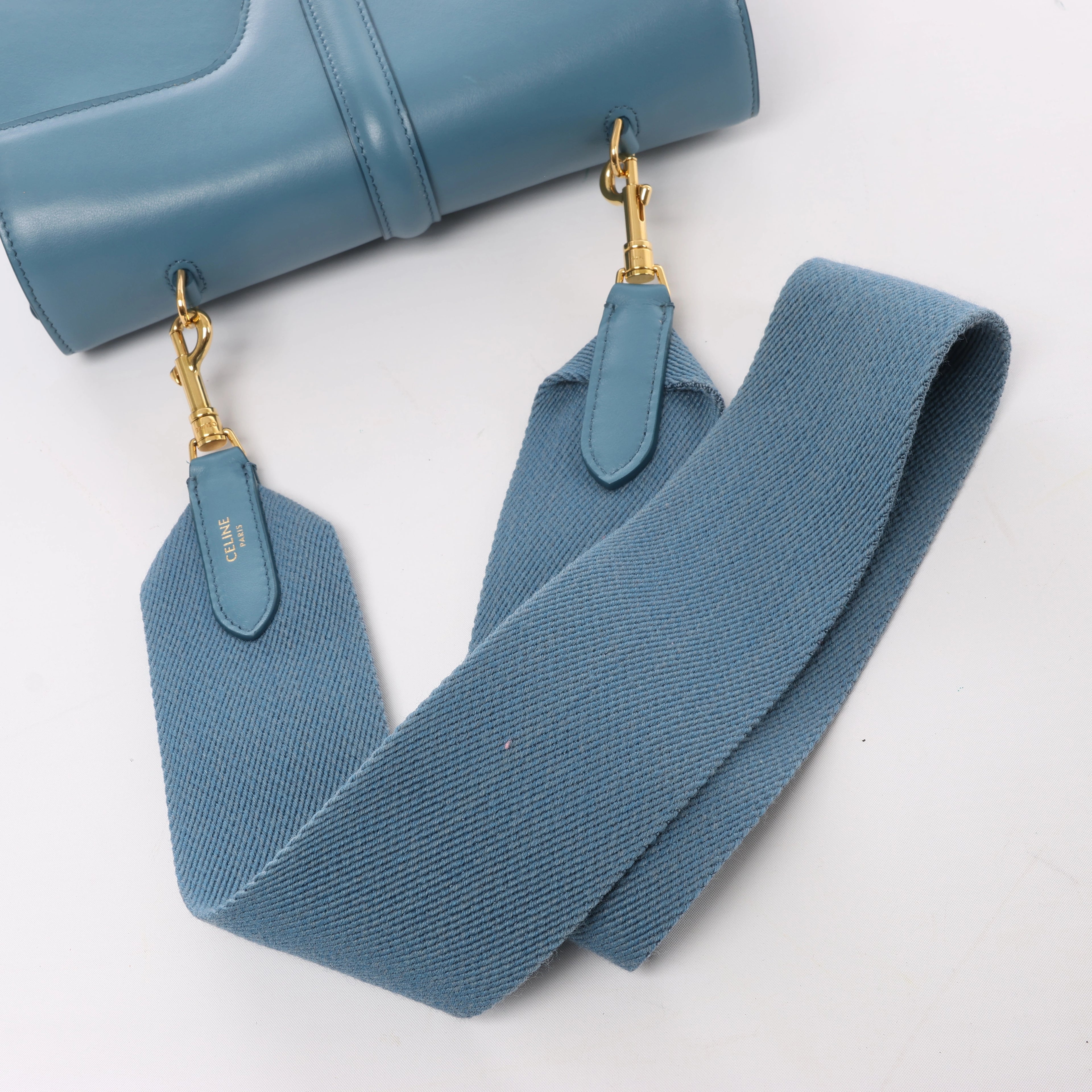 CELINE Soft 16 Teen Leather Shoulder Bag in Blue