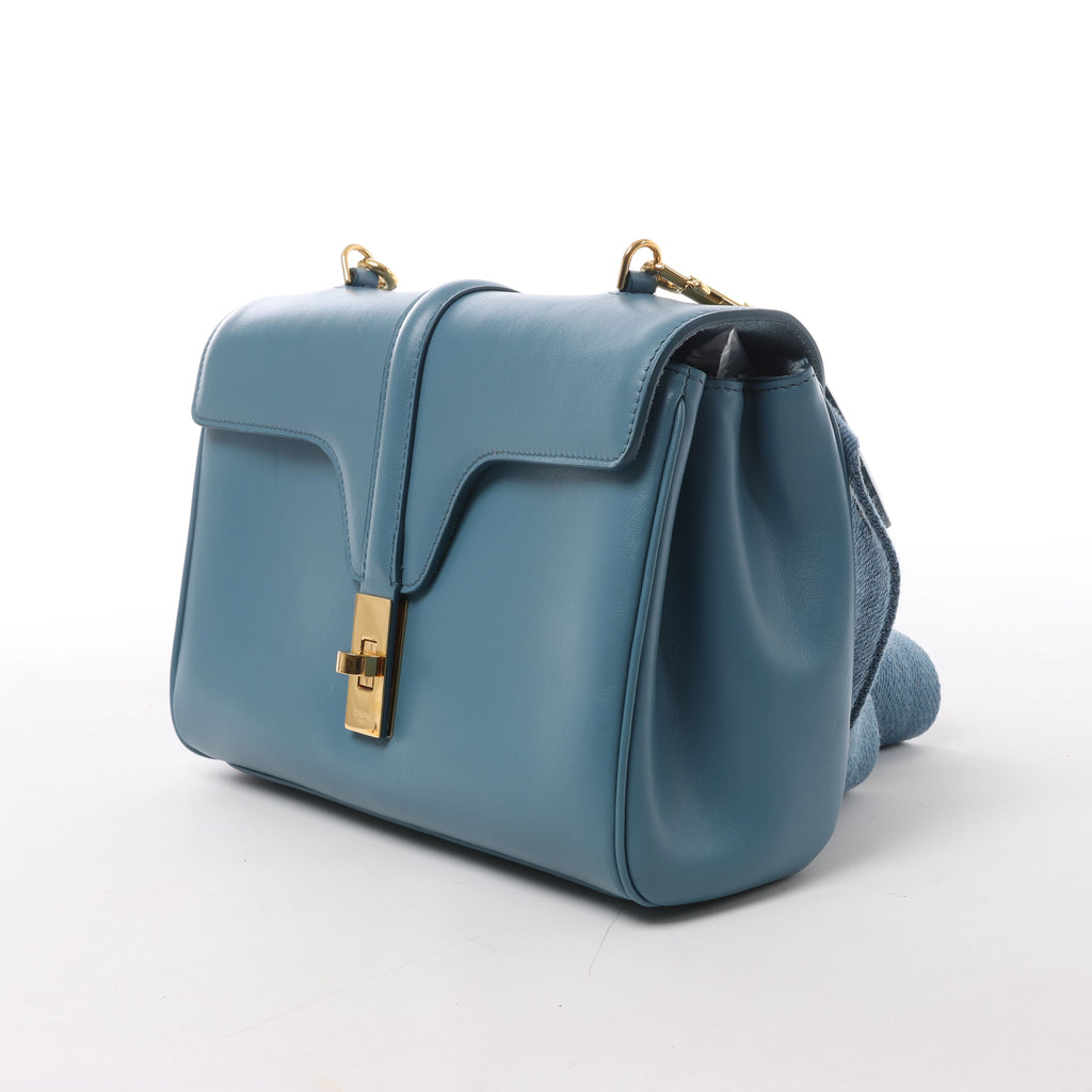 CELINE Soft 16 Teen Leather Shoulder Bag in Blue