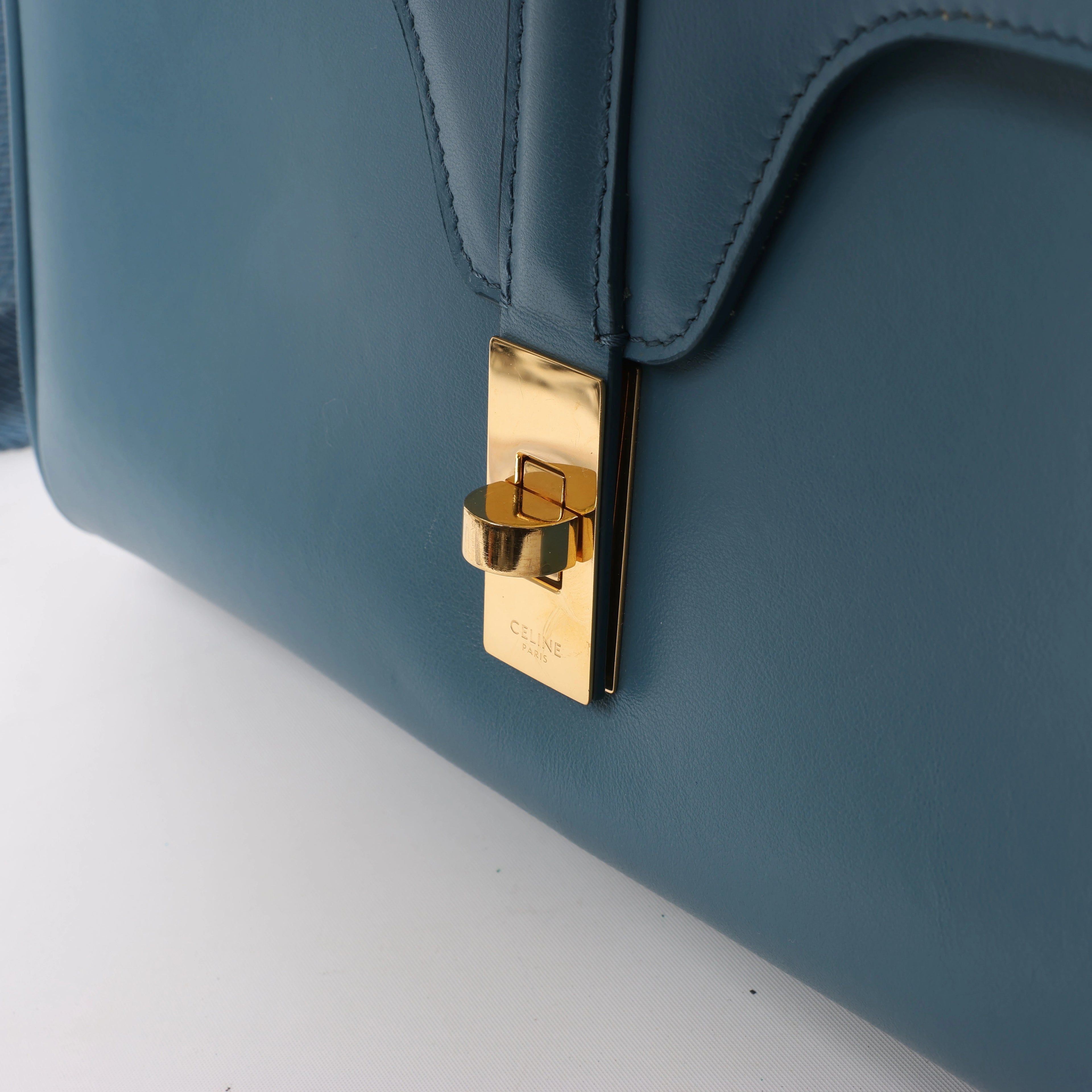 CELINE Soft 16 Teen Leather Shoulder Bag in Blue