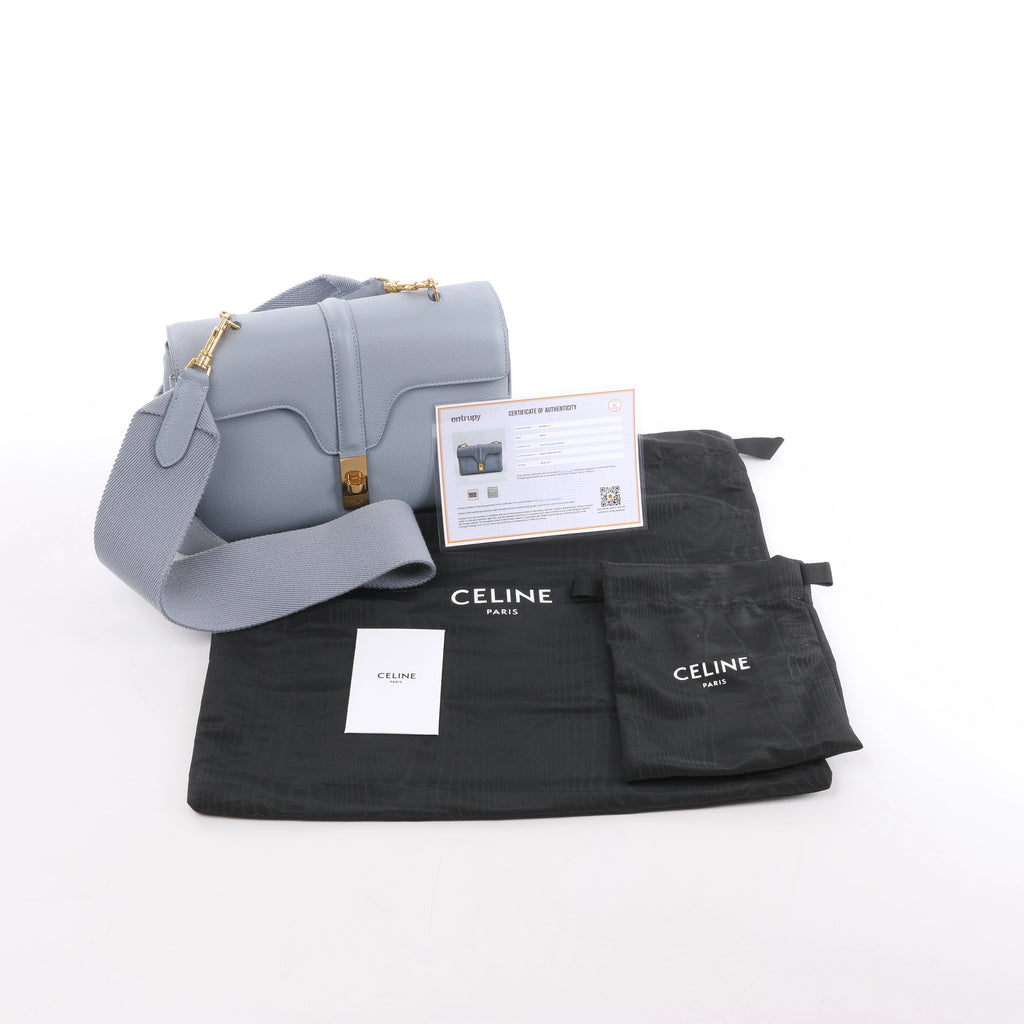 CELINE Soft 16 Teen Leather Shoulder Bag in Light Blue
