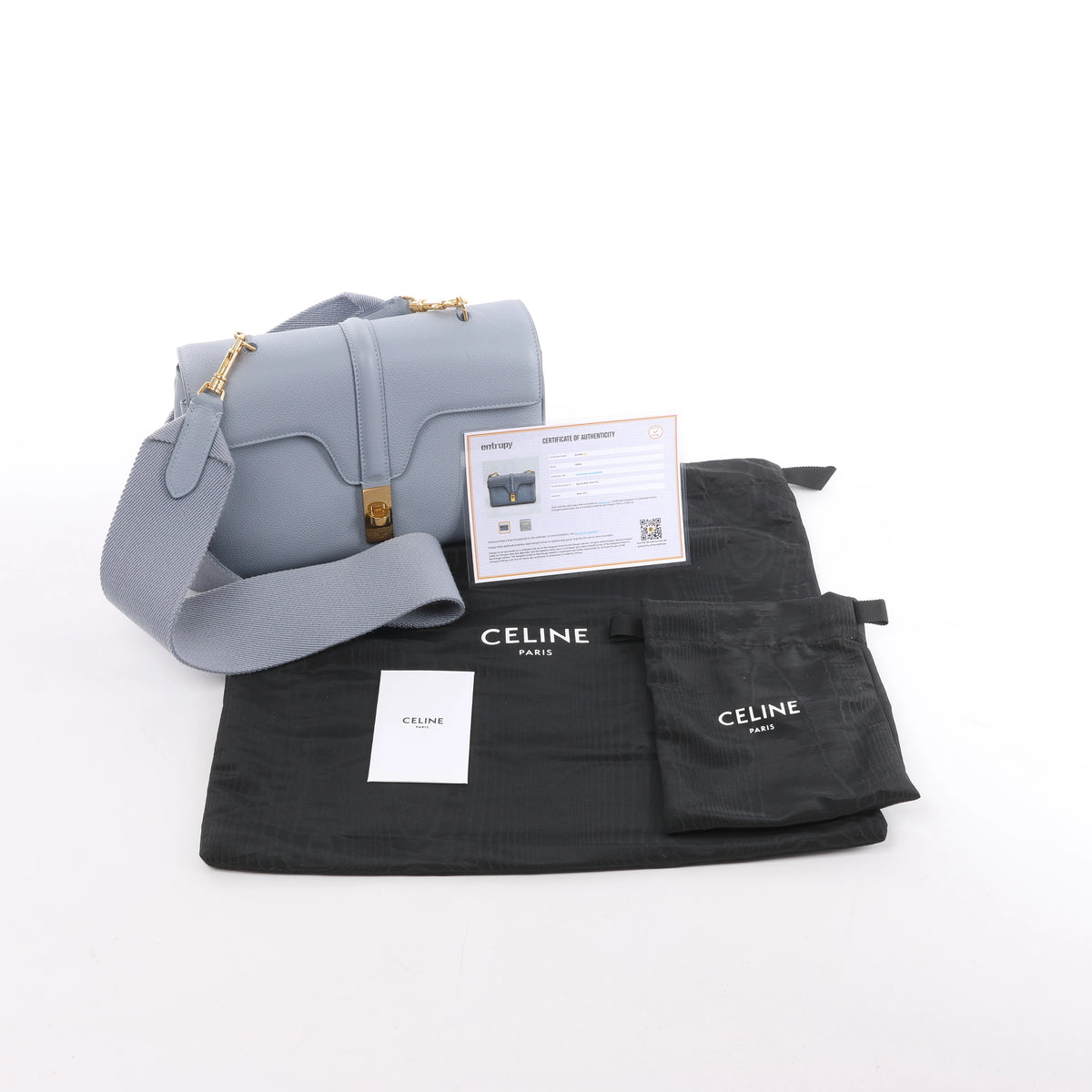 CELINE Soft 16 Teen Leather Shoulder Bag in Light Blue
