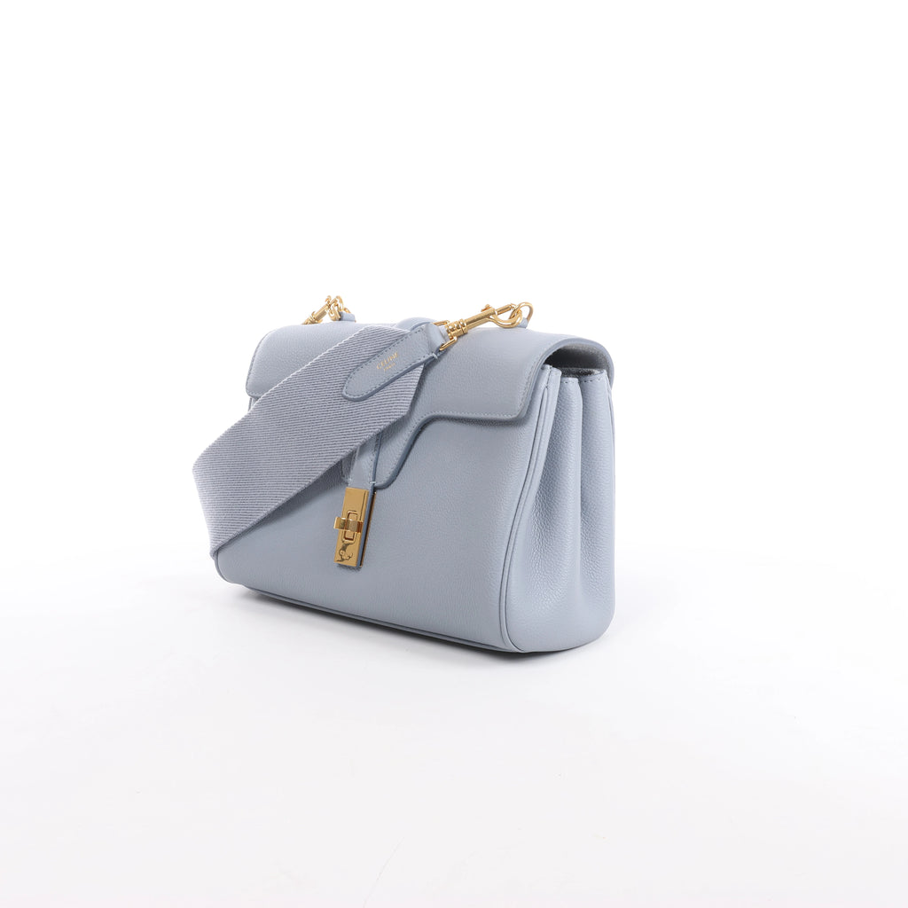 CELINE Soft 16 Teen Leather Shoulder Bag in Light Blue