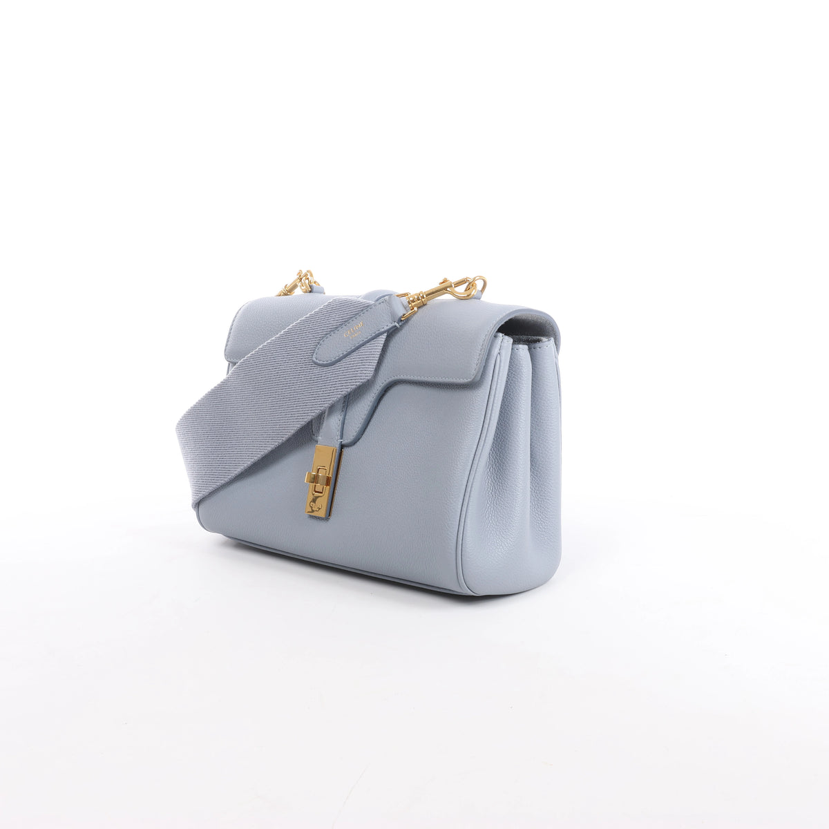 CELINE Soft 16 Teen Leather Shoulder Bag in Light Blue