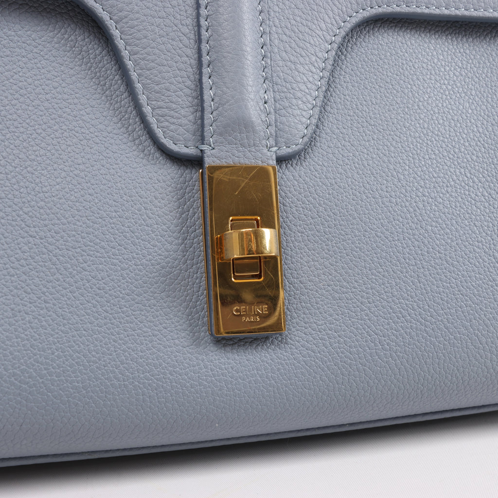 CELINE Soft 16 Teen Leather Shoulder Bag in Light Blue