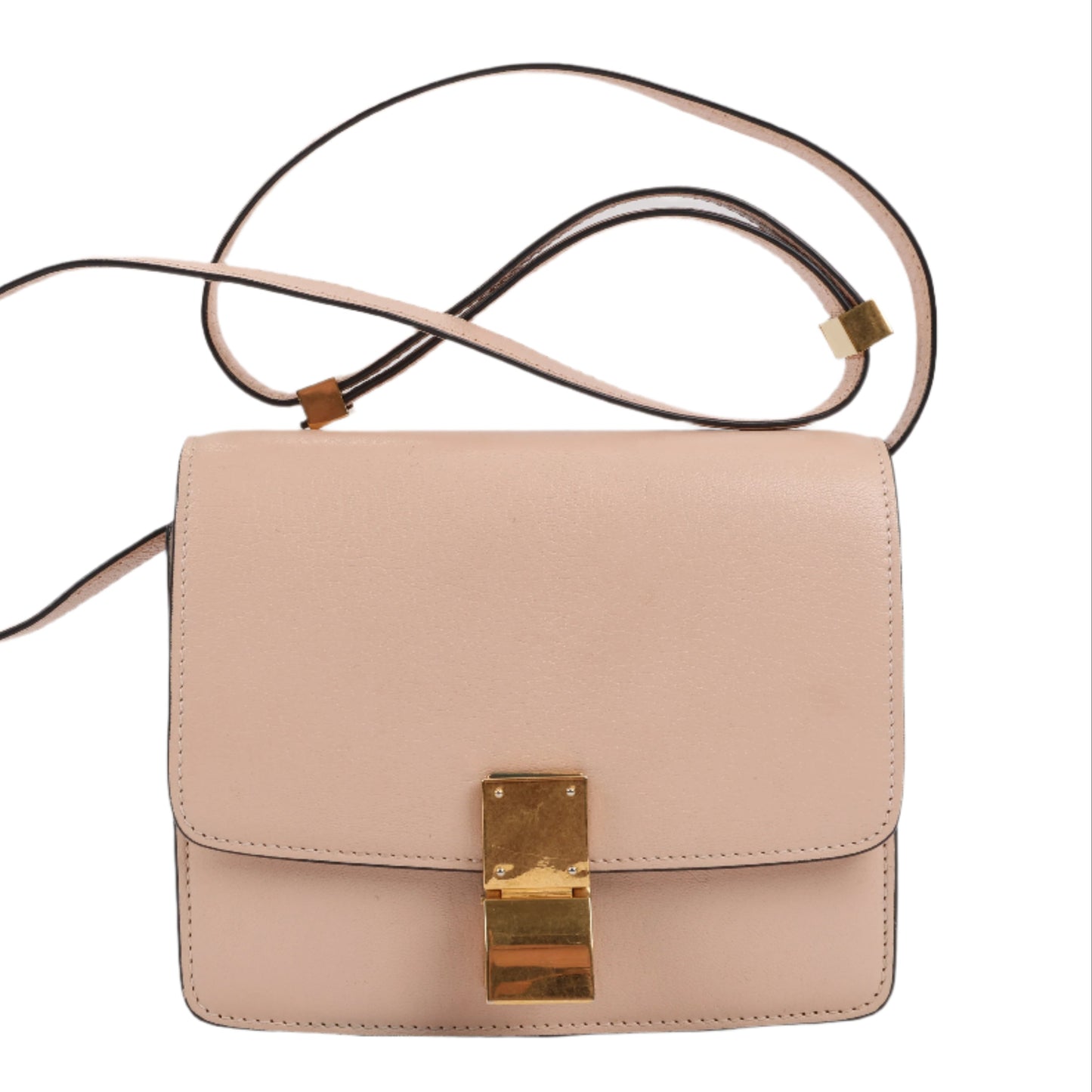 CELINE Classic Box Small Leather Shoulder Bag in Powder Beige