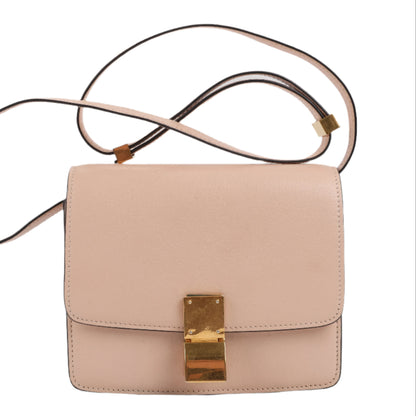 CELINE Classic Box Small Leather Shoulder Bag in Powder Beige