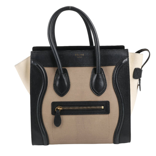 Sac à main CELINE Luggage Micro en cuir tricolore beige