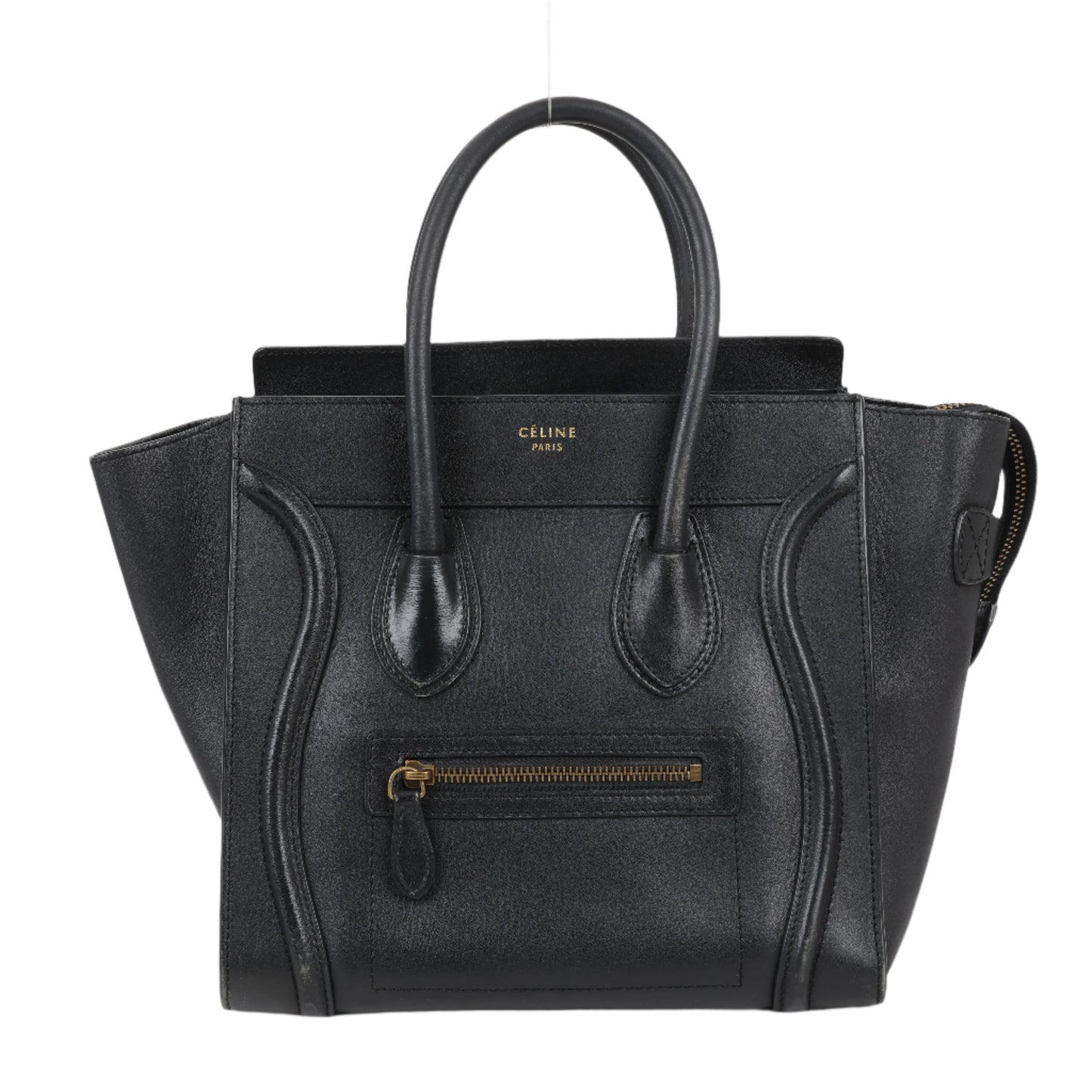 CELINE Luggage Micro Leather Handbag in Black