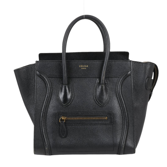 CELINE Luggage Micro Leather Handbag in Black