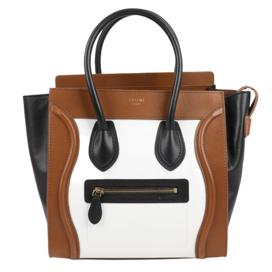 Sac à main CELINE Luggage Micro en cuir marron tricolore