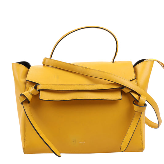 Mini sac ceinture CELINE en cuir de veau lisse, sac à main 2 voies, jaune