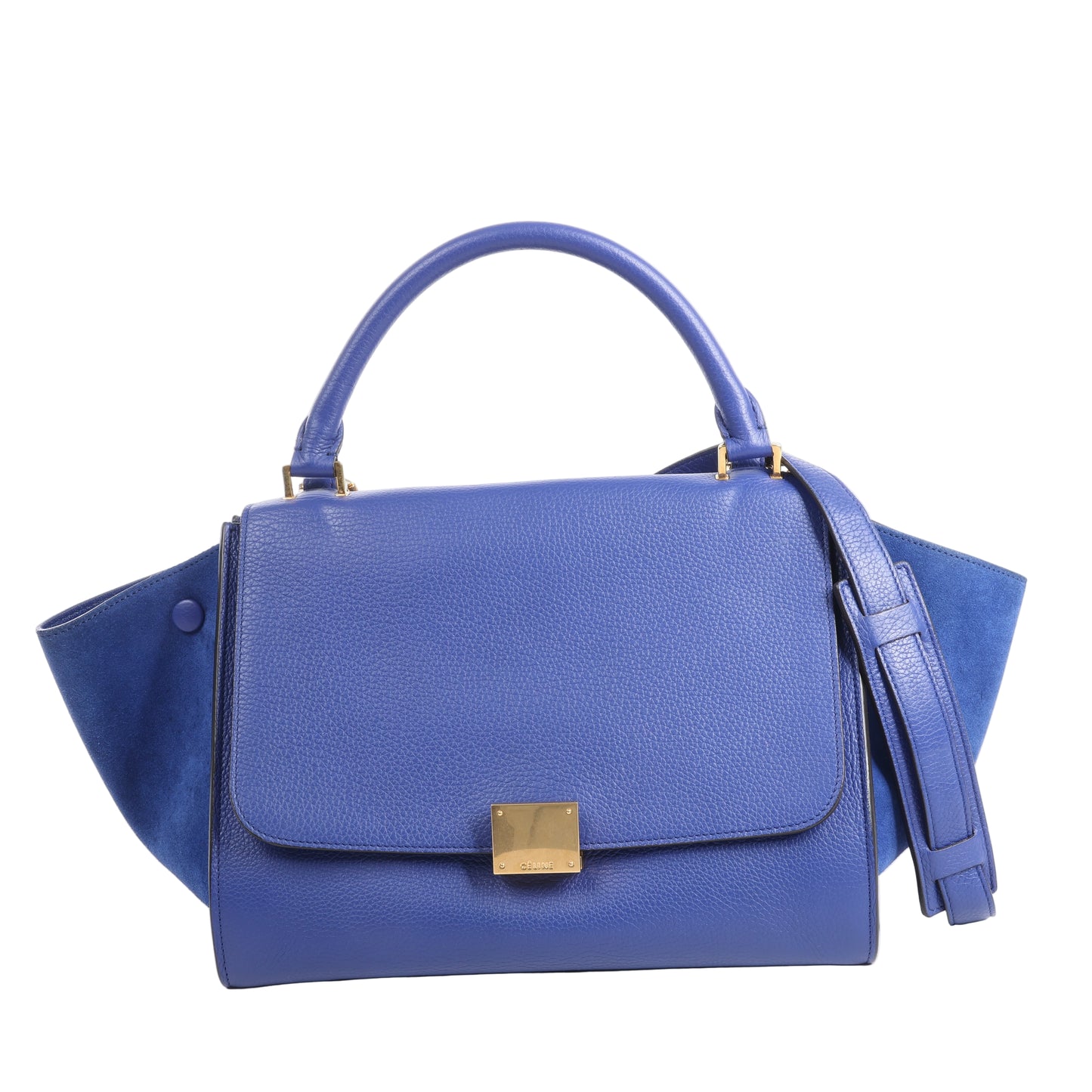 CELINE Trapeze Leather x Suede 2Way Handbag in Blue