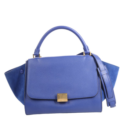 CELINE Trapeze Leather x Suede 2Way Handbag in Blue