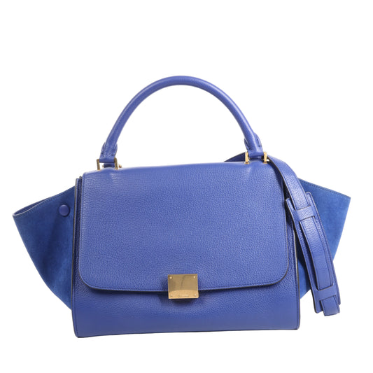 Sac à main double sens en cuir et daim trapèze CELINE bleu