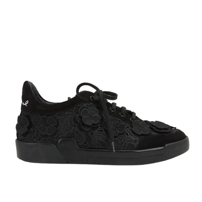 CHANEL Camelia Lace x Suede Sneakers in Black G34815, Size 37