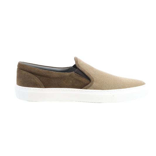 CORNELIANI Slip-On-Sneaker aus Wildleder und Stoff in Braun, Größe 50 EU
