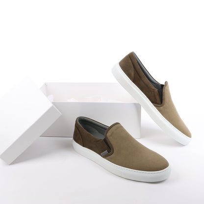 CORNELIANI Suede and Cloth Slip-On Sneakers in Brown, Size 42.5 EU