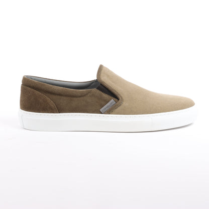 CORNELIANI Suede and Cloth Slip-On Sneakers in Brown, Size 42.5 EU