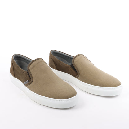 CORNELIANI Suede and Cloth Slip-On Sneakers in Brown, Size 42.5 EU
