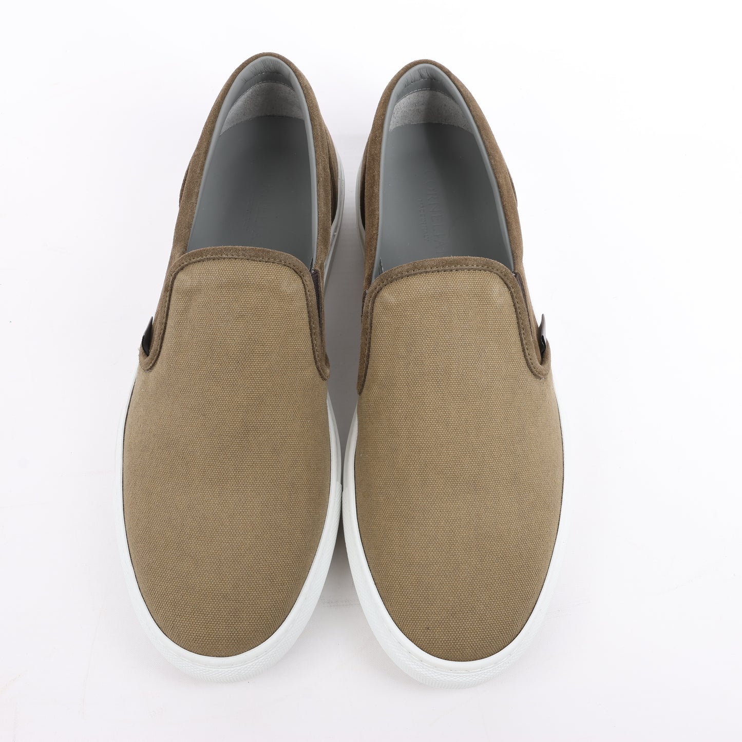 CORNELIANI Suede and Cloth Slip-On Sneakers in Brown, Size 50 EU
