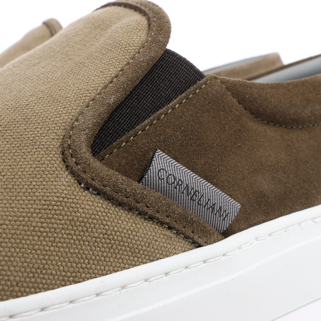 CORNELIANI Suede and Cloth Slip-On Sneakers in Brown, Size 42.5 EU