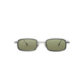Capote AC222 rectangular sunglasses with green tinted lenses and silver-tone frames on a white background.