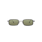Capote AC222 rectangular sunglasses with green tinted lenses and silver-tone frames on a white background.