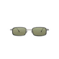 Capote AC222 rectangular sunglasses with green tinted lenses and silver-tone frames on a white background.